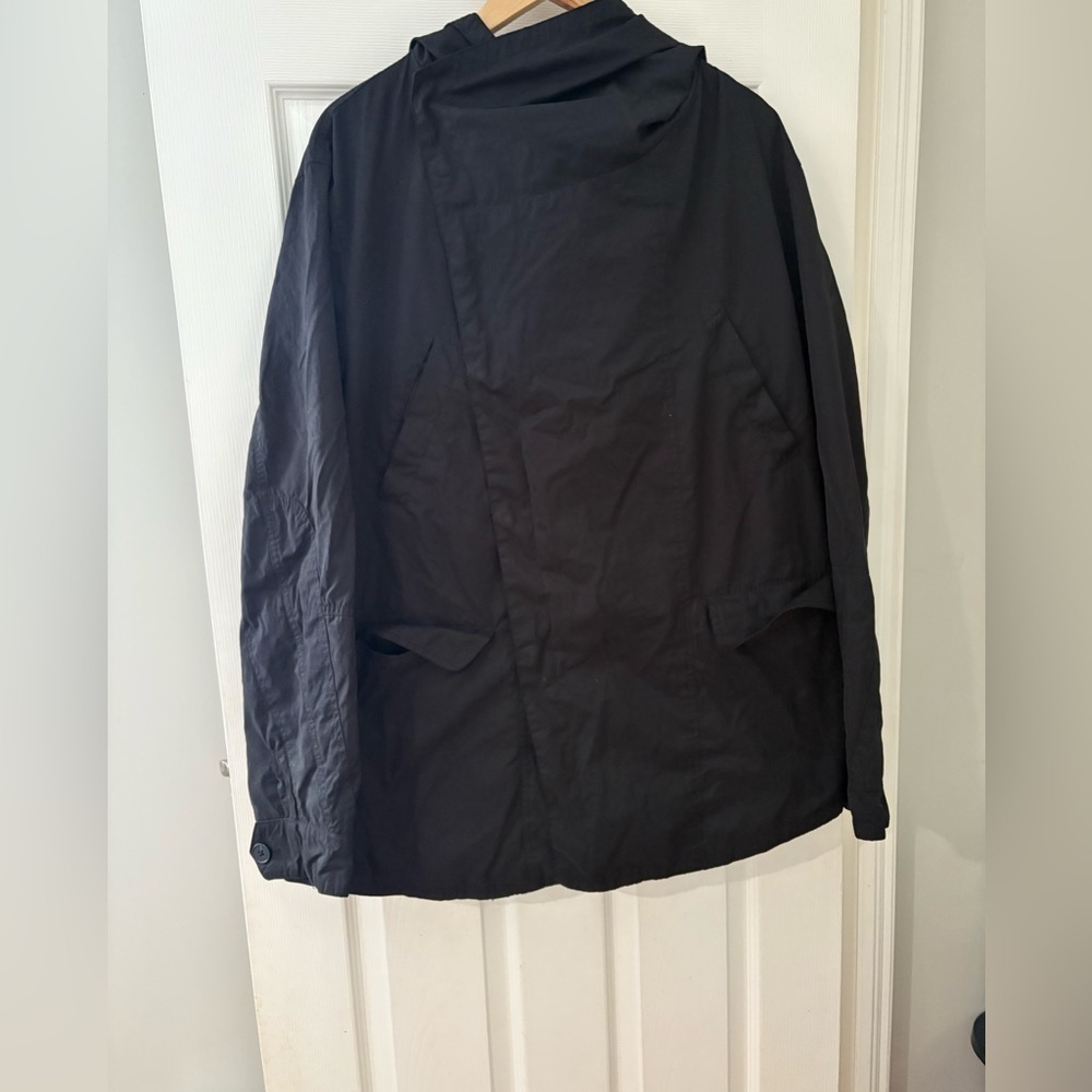 ASOS men’s black cross over jacket size large hooded with buttons